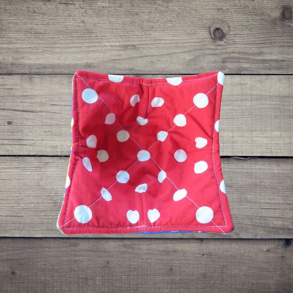 Microwave Bowl Cozy, Reversible School and Red White Polka Dot Soup Bowl Holder - Picture 3 of 5